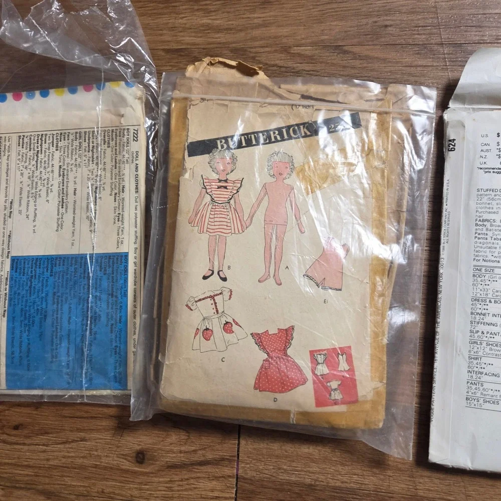 Vintage Lot Doll Sewing Pattern Vogue 624 McCall's 7222 Butterick Du Barry 5972